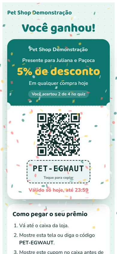 Caixa aberta com confete e cupom