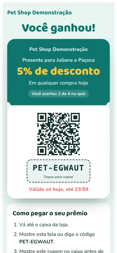 Cupom com código e QR Code