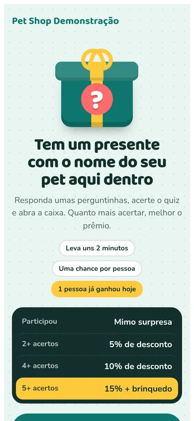 Tela de abertura com a caixa-surpresa